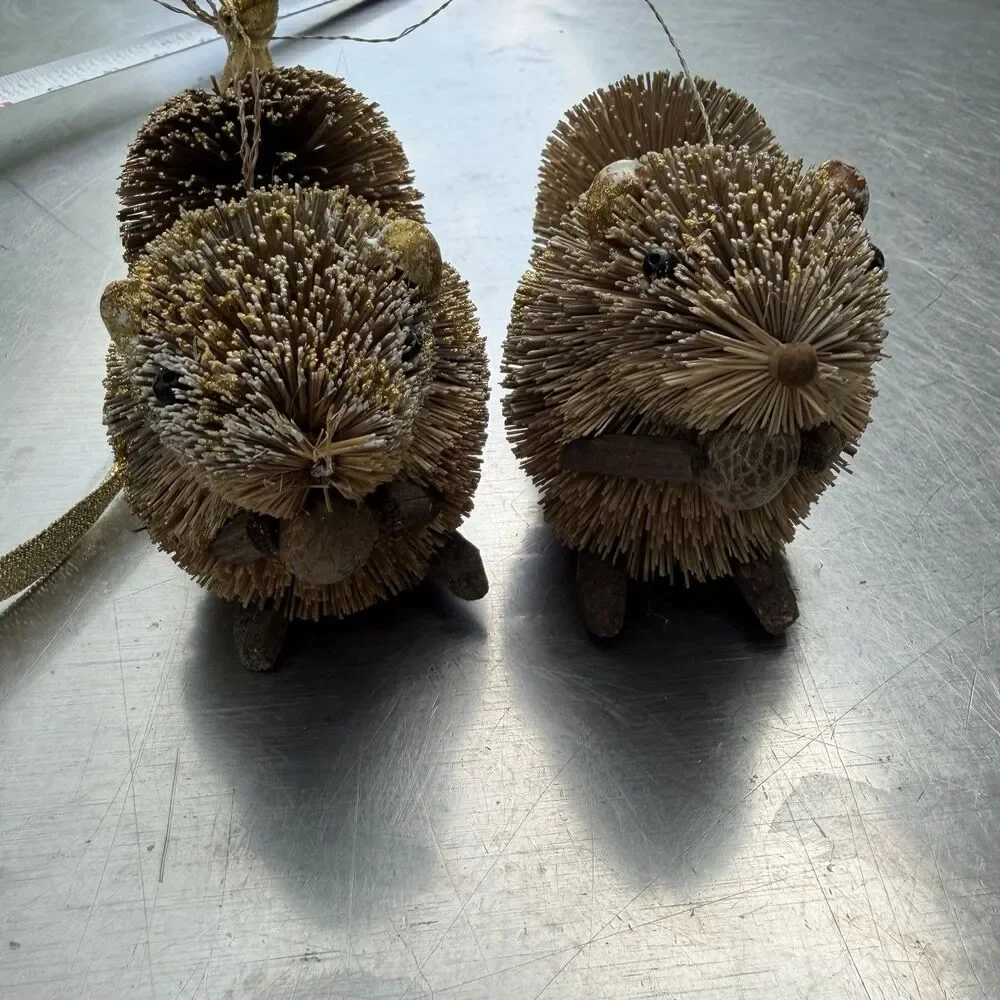 Bottle Brush Squirrel Ornaments Set of 2 Woodland Rustic Christmas Decor
